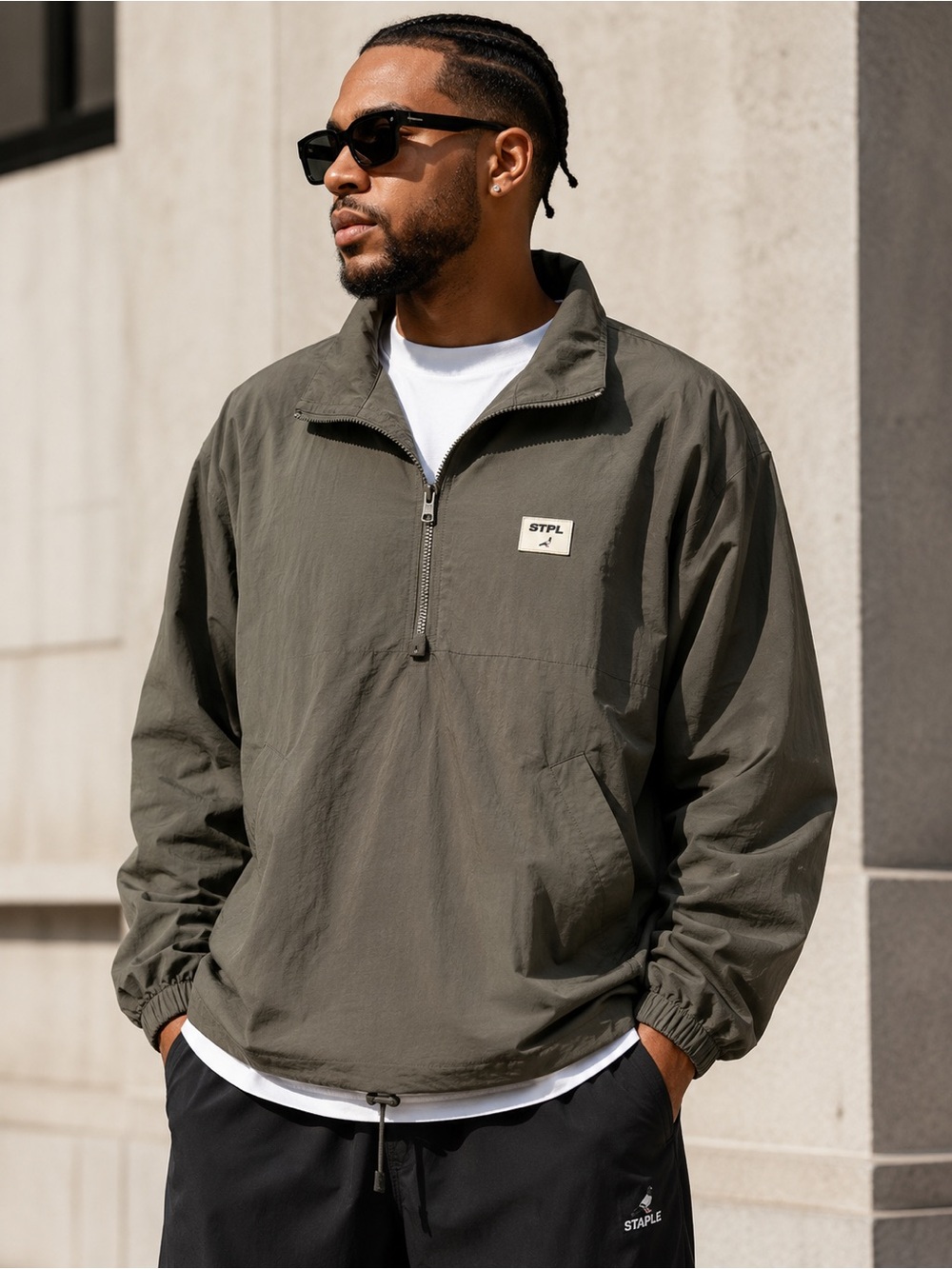 Staple Pigeon STPL Olive Half Zip Windbreaker Jacket Large NWT Streetwear